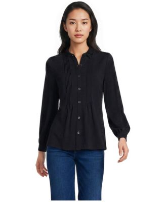 Women's Long-Sleeve Pintuck Button-Front Blouse
