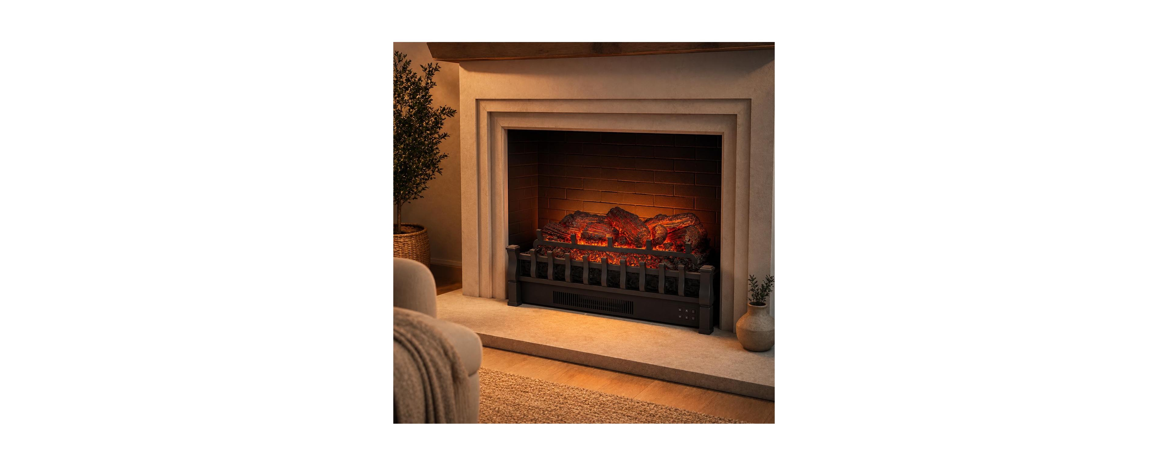 Homfan 30" Electric Fireplace Log Set, 1500W Fireplace Insert, Pine Log Design, 120V Indoor Heater for Living Rooms and Bedrooms