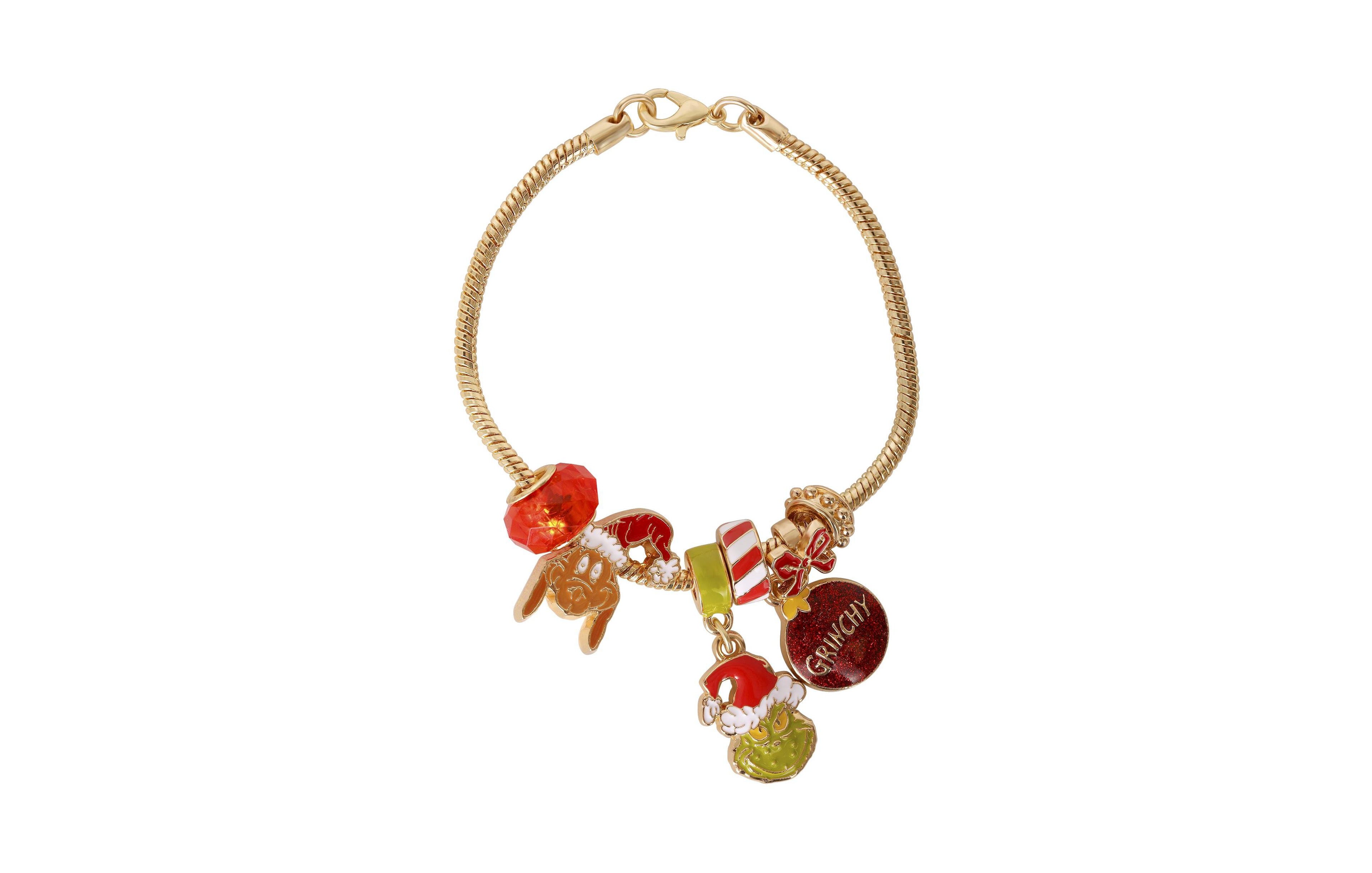 Dr. Seuss Women's Gold-Tone Officially Licensed The Grinch Charm Bracelet, 7"