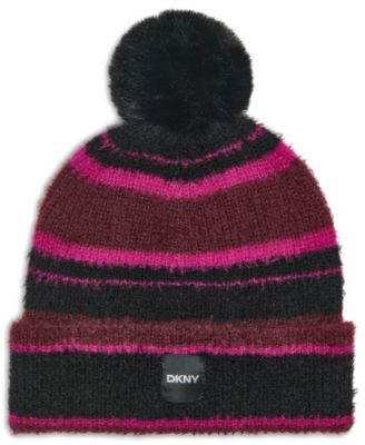 Striped Knit Pom Pom Beanie