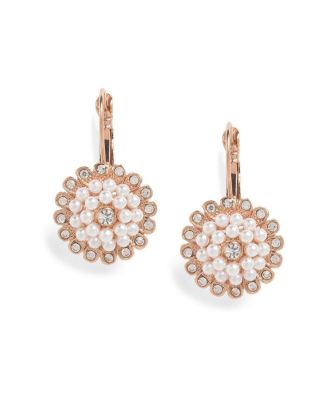 Crystal and Faux Pearl Rose Gold-Tone Drop Earrings