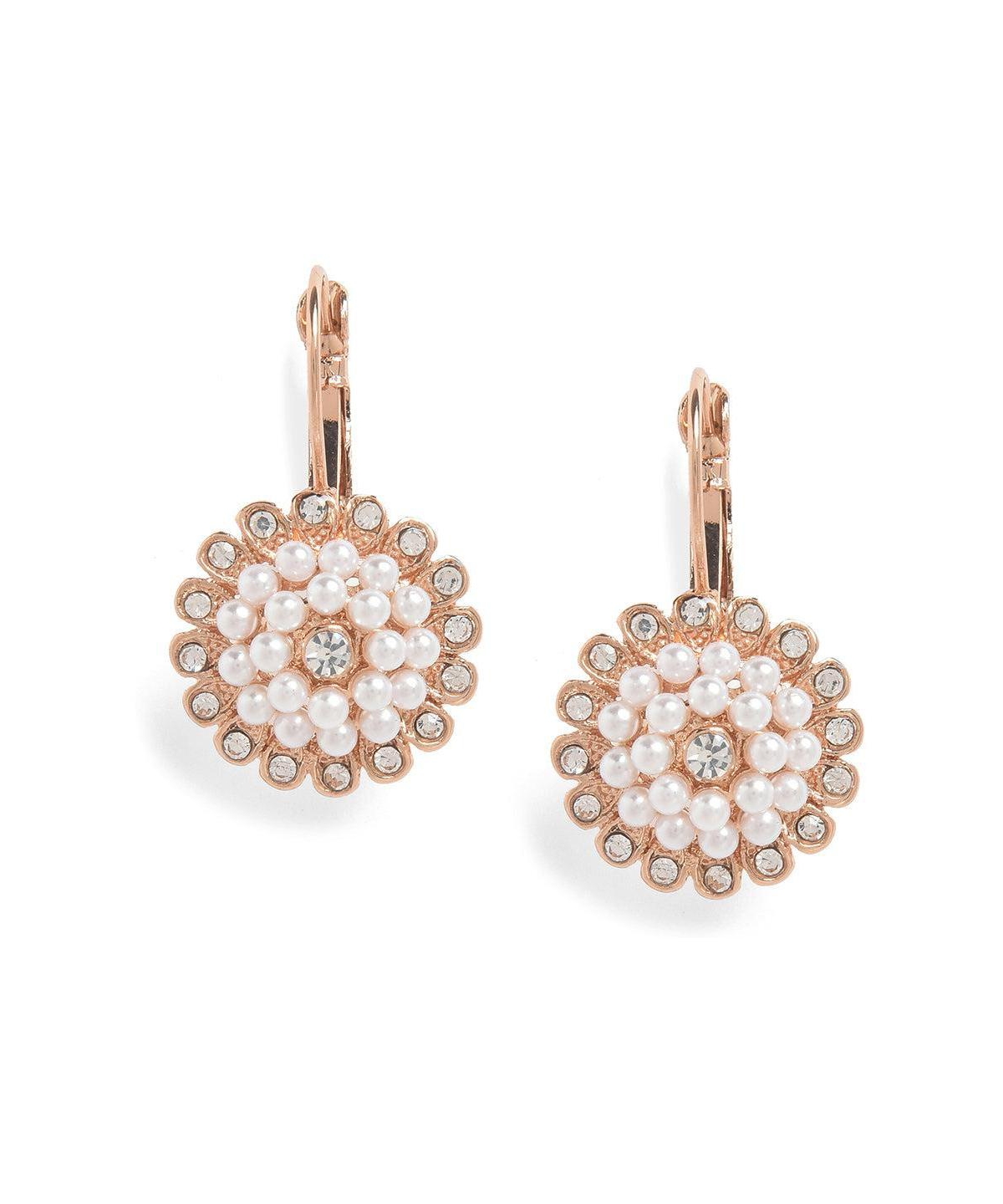 Sohi Crystal and Faux Pearl Rose Gold-Tone Drop Earrings - White-toned finish.