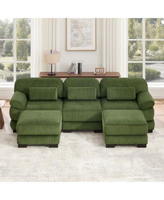 U-Shaped Modular Sectional Sofa, 3-Seater Sofa with 2 Ottomans, Breathable Corduroy Seat Cushions , for Living Room Bedroom Apartment