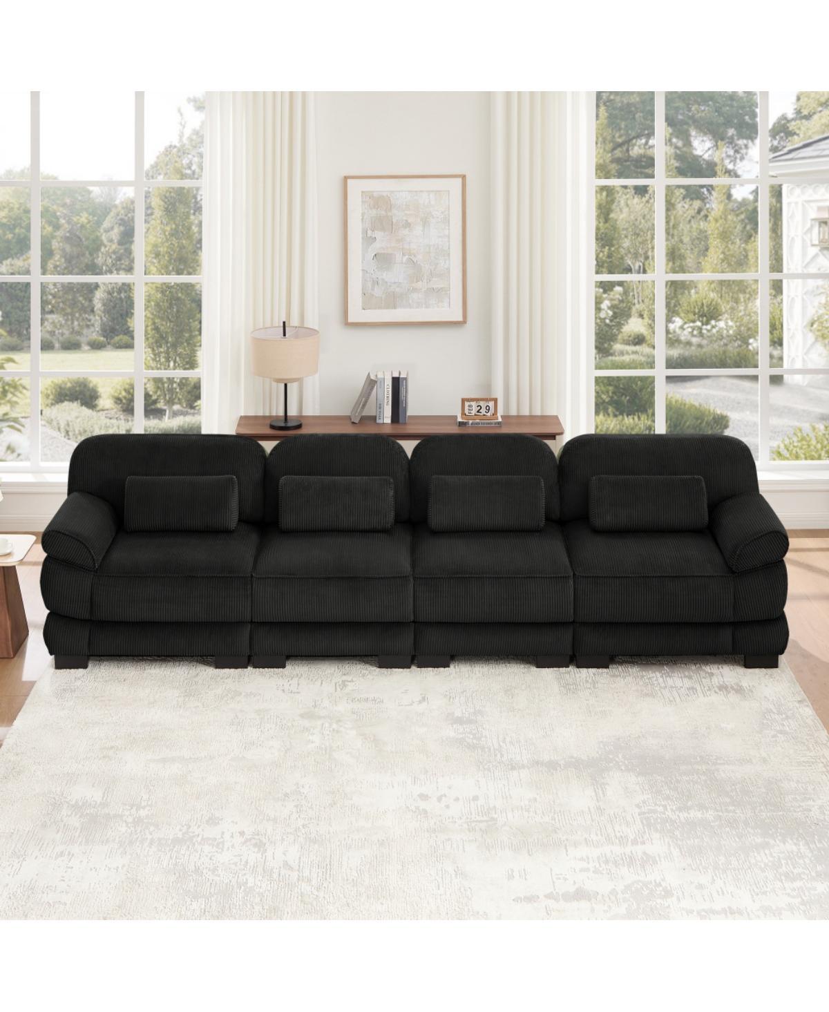 Rainsken Minimalist Modular Sectional Couch, 4-Seater Sofa, Comfy Thick Seat Cushions, Breathable Corduroy Fabric, for Living Room Bedroom Apartment
