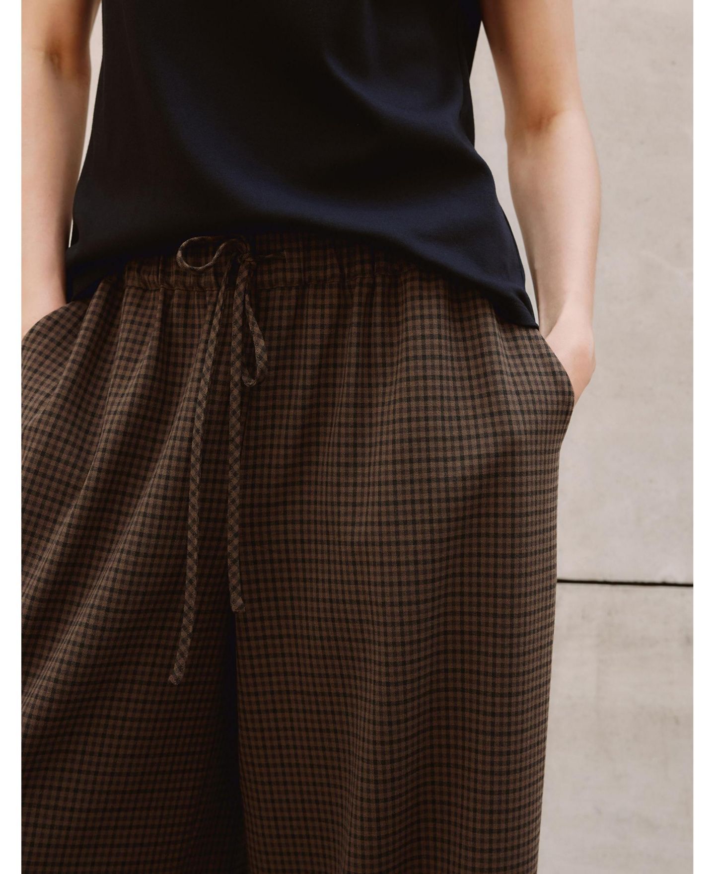 Женские брюки Albaray Gingham-Print Drawstring Wide-Leg Culotte, цвет: Шоколадный — фото 6