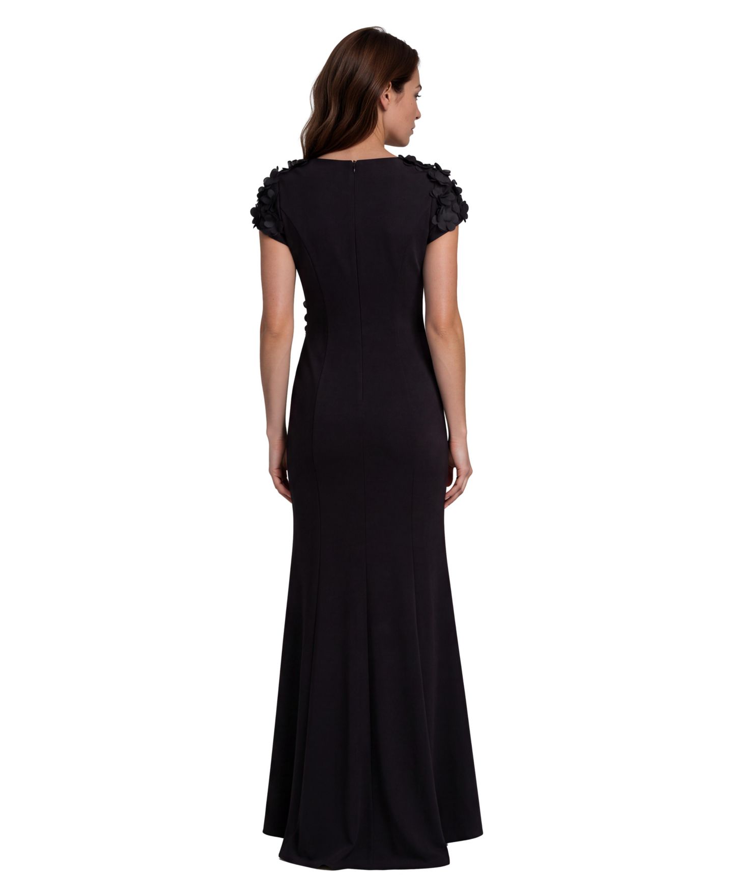 Женское платье Rene Ruiz Occasion High Neck Stretch Crepe Fit And Flare Gown with Sequin Appliques, цвет: Чёрный — фото 2