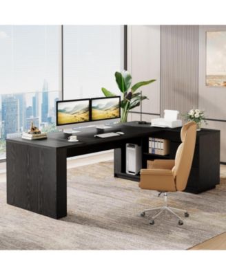 Large Office Computer Desk with Cabinet and Storage Shelves, 78" L Shaped Business Furniture Sets Workstation