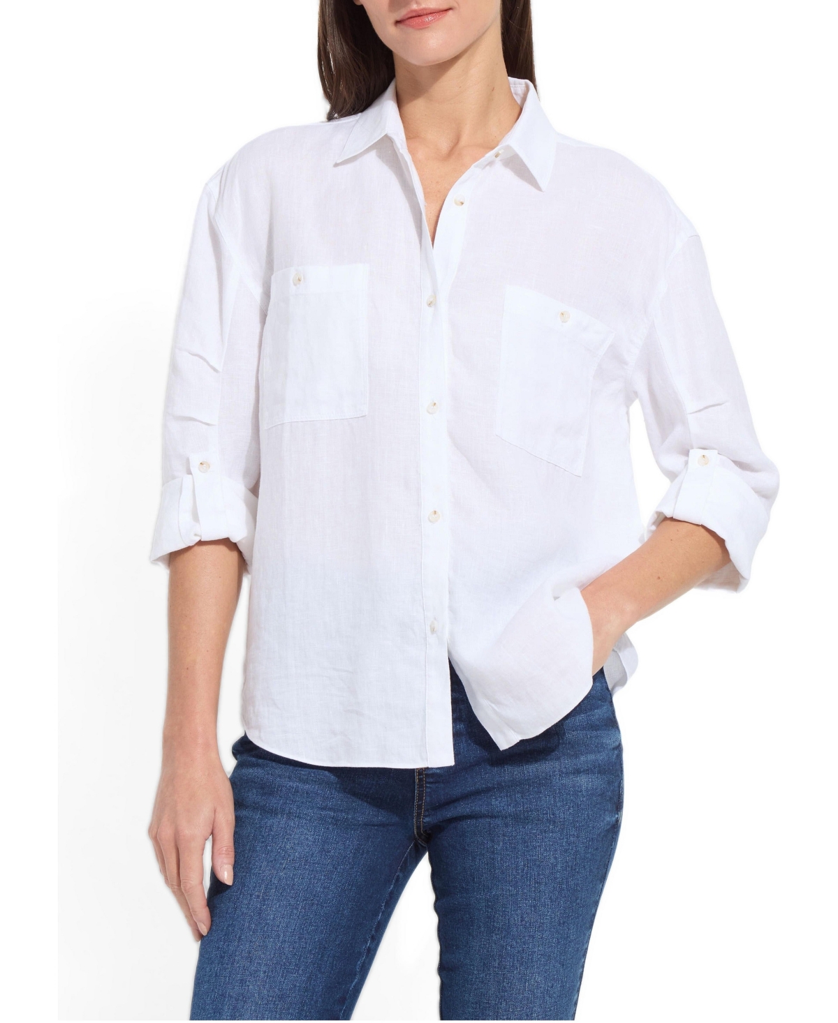Lysse Women's Rose Roll-Tab Linen Utility Shirt