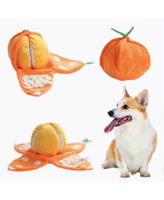 Halloween Pumpkin Dog Plush Toy Squeaky Crinkle Paper Snuffle Enrichment For Small Dogs