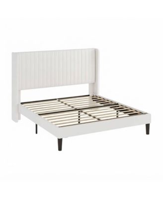 Modern Velvet Upholstered Bed Frame with Wingback Headboard