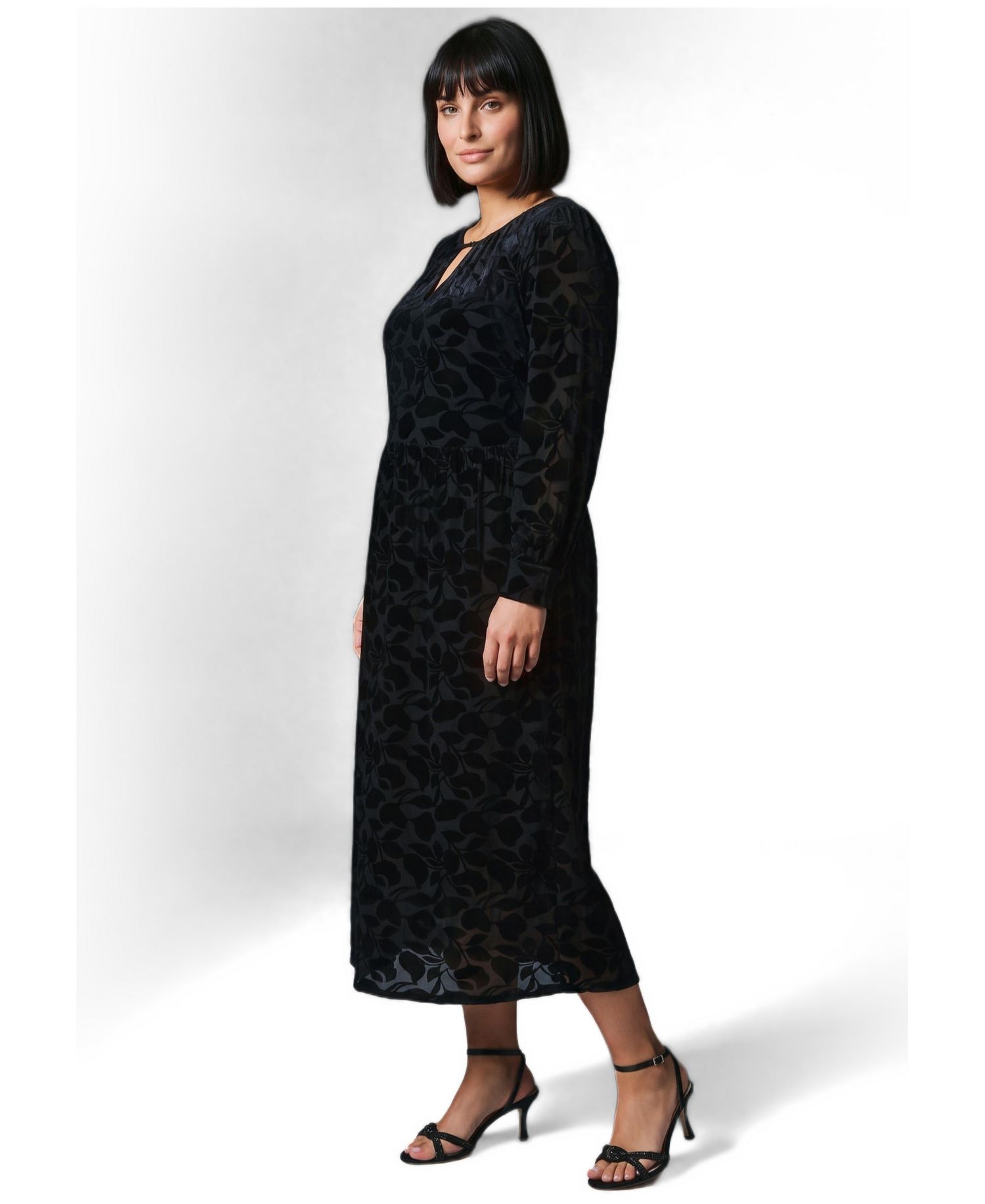Plus Size Velvet Burnout Keyhole Blouson-Sleeve Dress