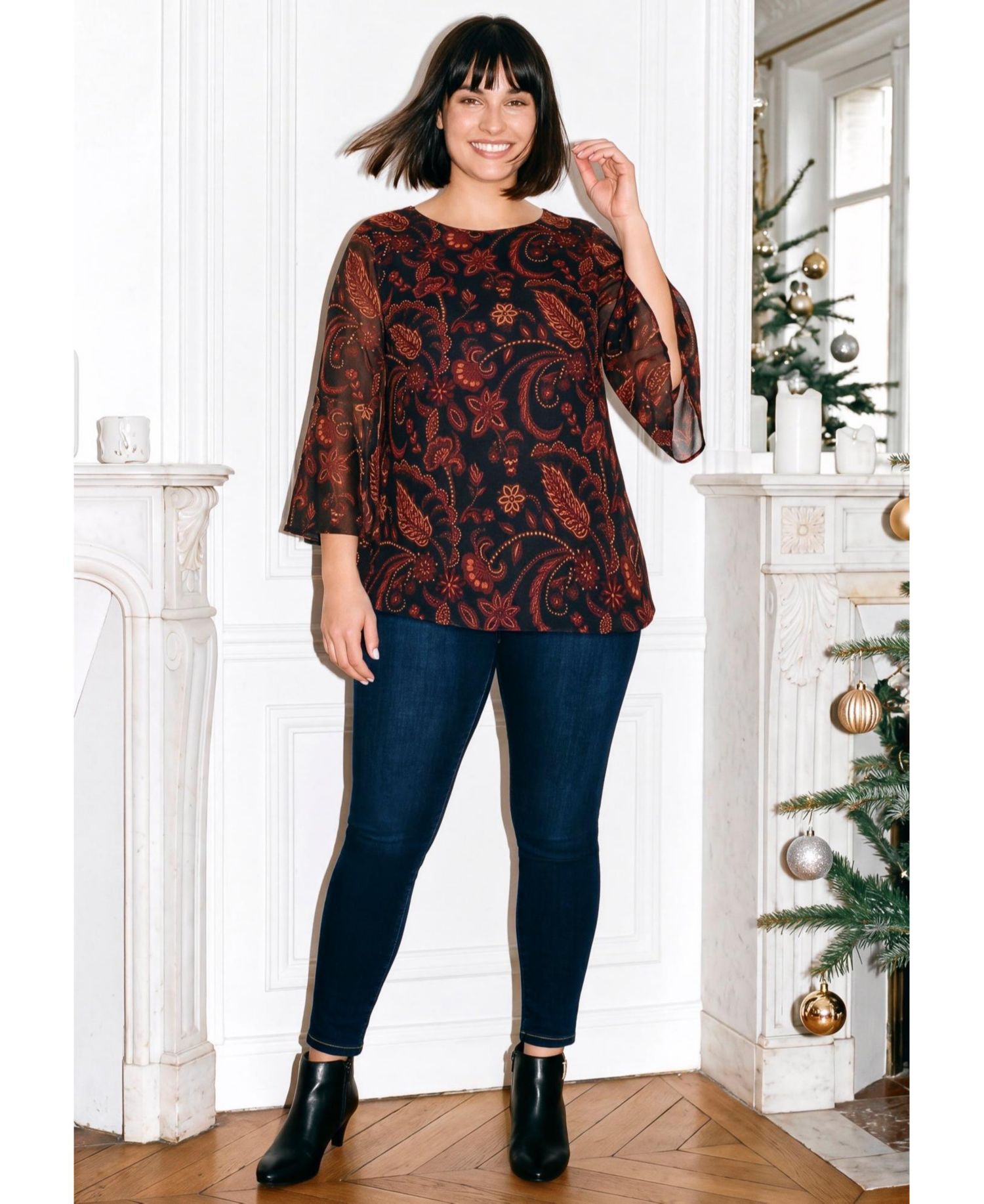 Plus Size Ivana Bell Sleeve Mesh Blouse