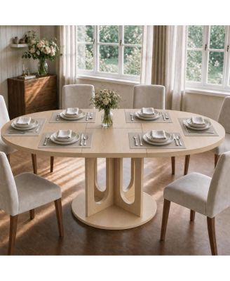 43"-59" Extendable Round to Oval Dining Table, Wood Grain Kitchen Table for 4-6