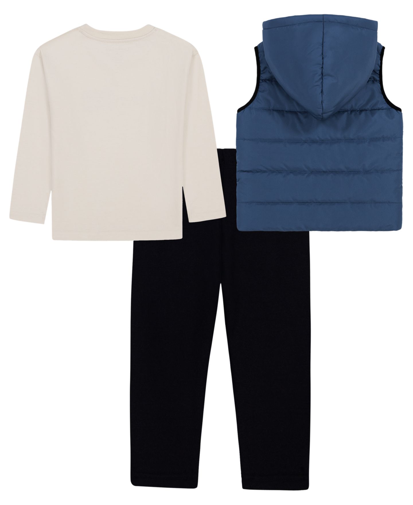 Calvin Klein Boys' 4-7 Hooded Puffer Vest, Long-Sleeve T-Shirt and Fleece Pants, 3-Piece Set, цвет: Бирюзовый / Чёрный — фото 2
