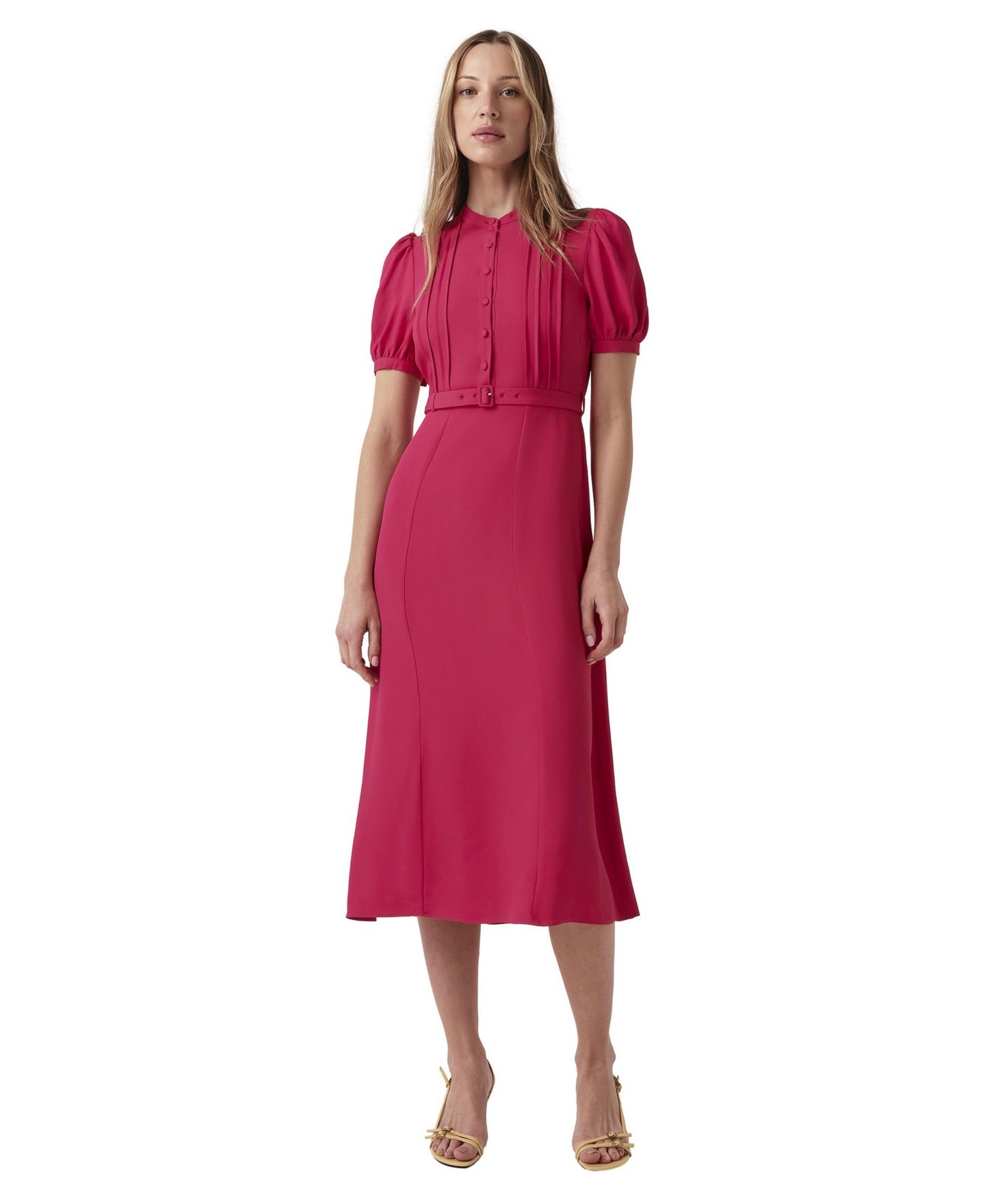 Женское платье Ghost London Francis Puff Sleeve Pleated Midi, цвет: Яркий розовый — фото 2