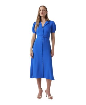 Women's Phoebe Puff-Sleeve Belted Midi Shirt Dress