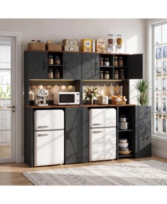 Pantry Cabinet Set of 2 with Mini Fridge Space, Kitchen Cabinet with Storage