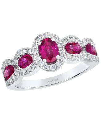 Vanilla Gold Oval Halo Ruby and Diamond Ring (1-1/4 ct. t.w. ruby, 3/8 ct. t.w. diamond) in 14k White Gold