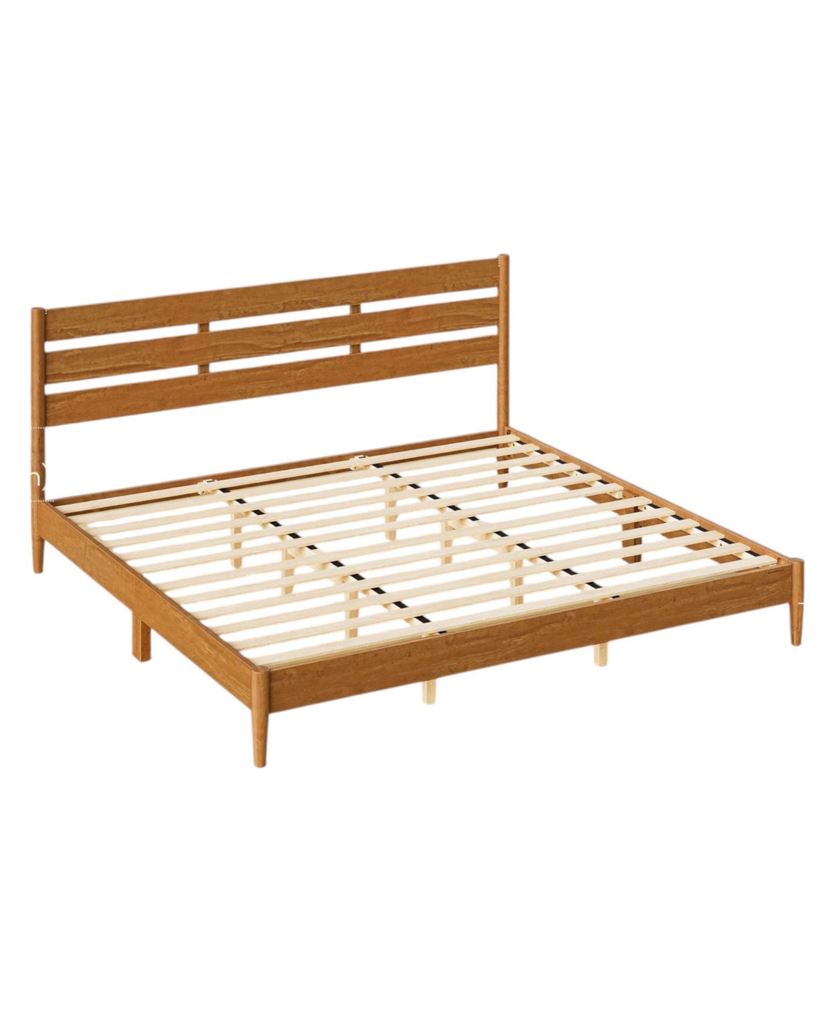 Slickblue King Bed Frame with Led Lights, Charging Station and Storage Shelf - Caramel Brown