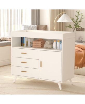Baby Changing Table Dresser, 3 Drawer Diaper Changing Station with Open Shelf and Storage Cabinet for Home Nursery