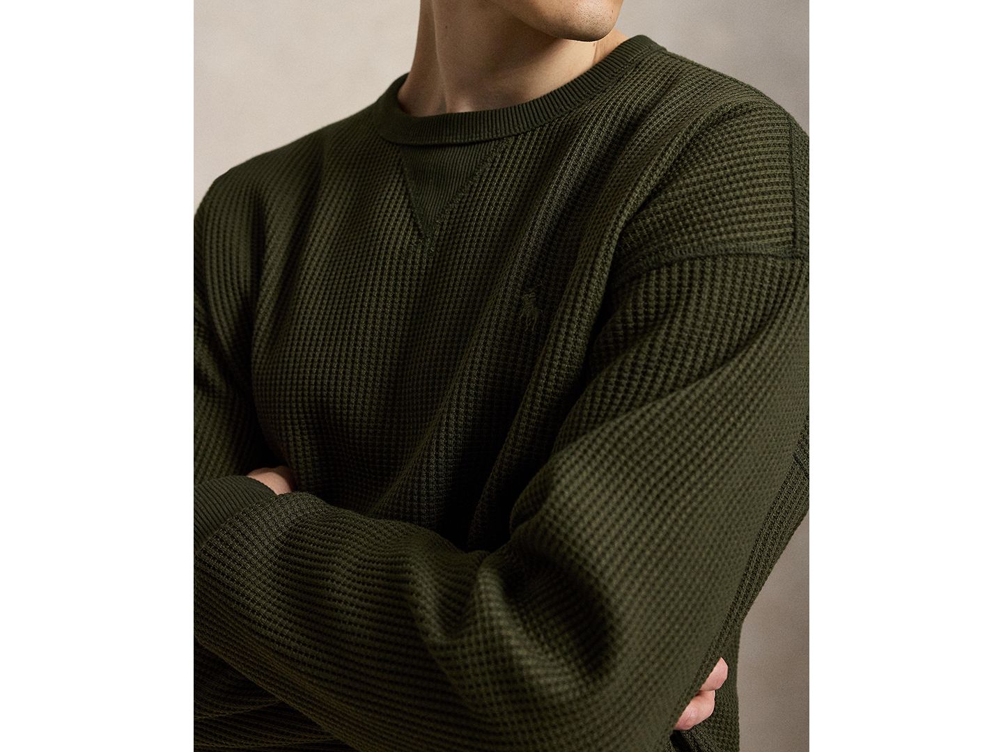 Мужской вафельный свитшот Polo Ralph Lauren свободного кроя, цвет: Оливковый — фото 3