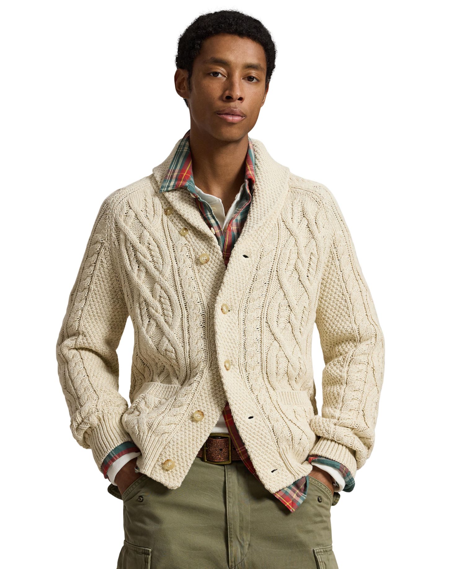 Men's Cable-Knit Shawl Collar Cardigan