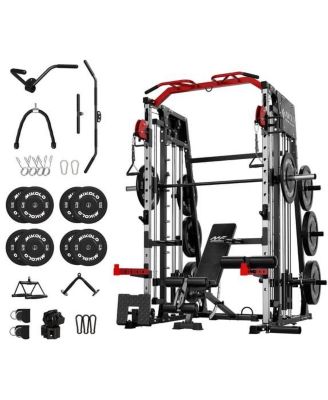 Smith Machine Home Gym, 2200 lbs Power Rack Cage with Cable Crossover, Power Rack with 1200LB Capacity Weight Bench and 230 lbs Weight Plate