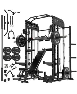 Smith Machine, All-in-One Power Rack Cage with Vertical Leg Press, 2000LBS Power Cage Squat Rack with Weight Bench, Barbell, 230LB Weight Plate