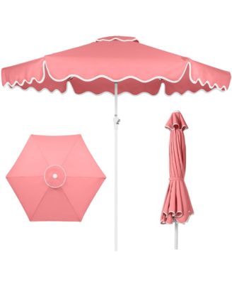 9ft Patio Market Umbrella with Wavy Trim, Fade Resistant, Crank and Tilt, Wind Vent