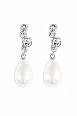 Stacked Bezel Pearl Hoop Drop Earrings