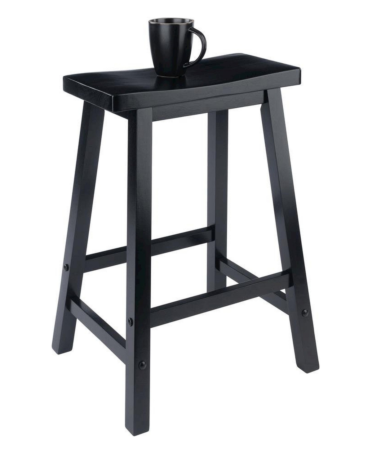 FurniFact Solid Wood Saddle Seat Bar Stool, 24 Inch Stool for Counter Dining - Black