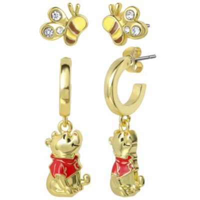 Crystal Gold-Tone Winnie the Pooh Huggie Hoops and Stud Earrings, 2-Piece Set