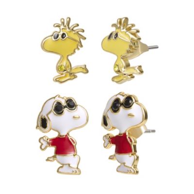 Snoopy and Woodstock 18k Gold Flash-Plated Stud Earrings, 2-Pair Set