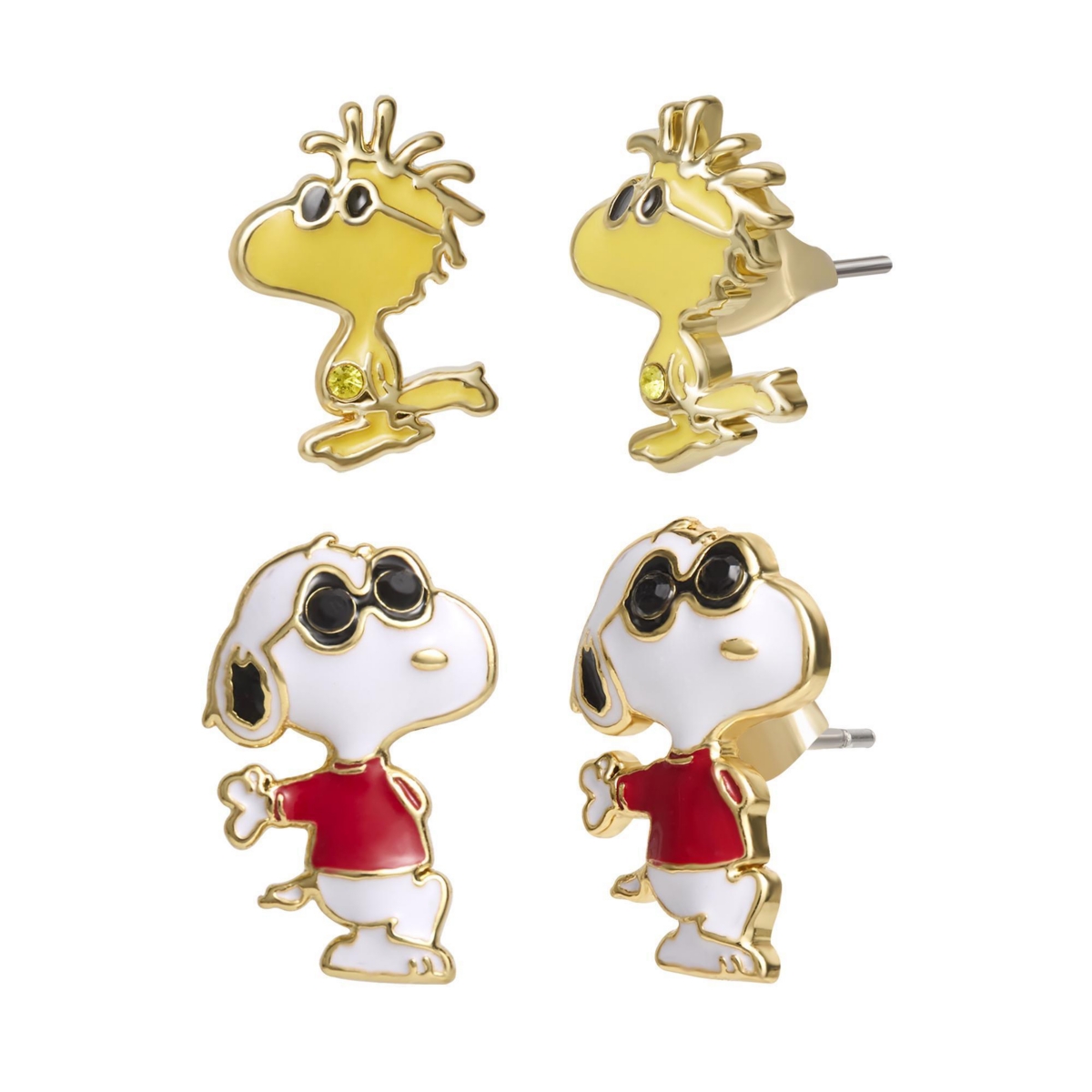Peanuts Woodstock and Snoopy Earrings 2 Pairs, 18k Gold Flash Plated - Gold