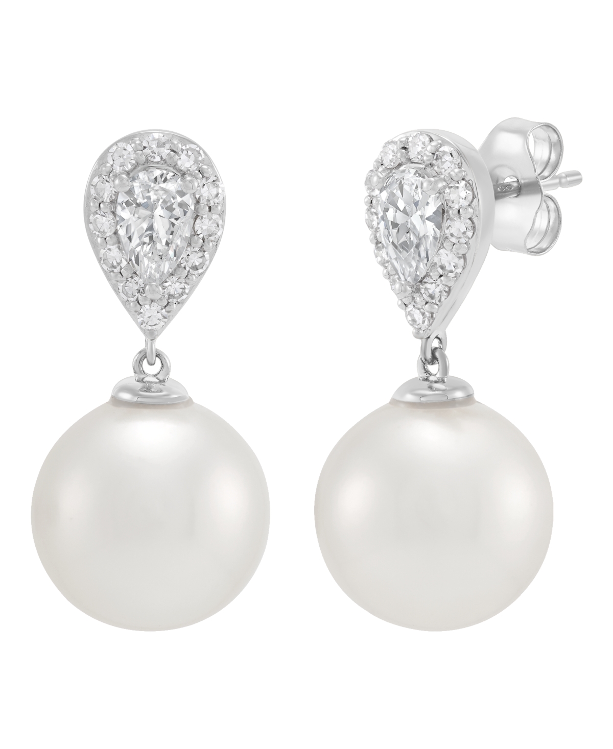 Grown With Love Cultured Freshwater Pearl And Lab-grown Diamond Drop Earrings (3/4 Ct. T.w.) In 10k White Gold