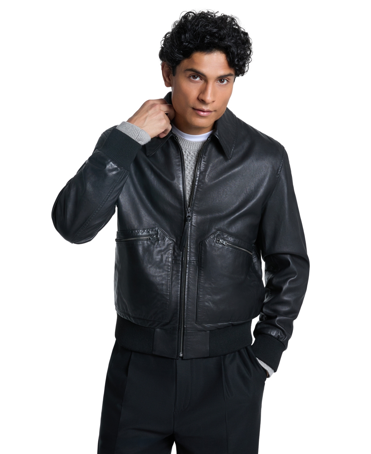 Ted by Baker Men's Teddy Genuine Leather Bomber Jacket