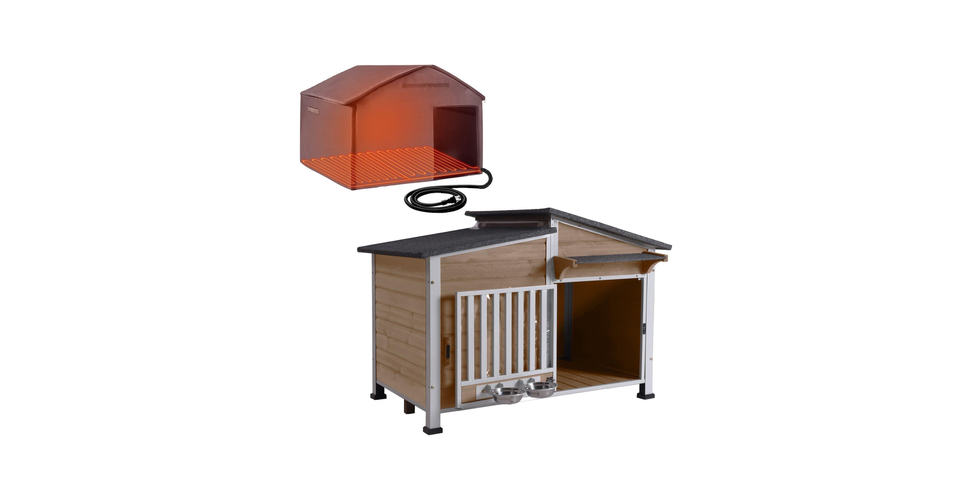 Aivituvin Heated Wooden Dog House with Insulated Liner and Metal Frame