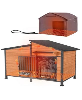 Large Heated Wooden Dog House with Insulated Liner and Metal Frame