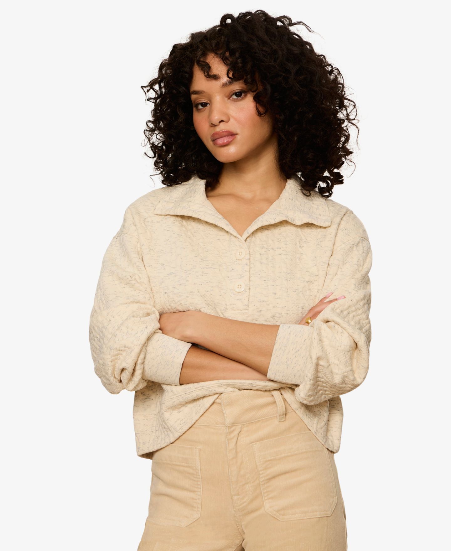Женский топ Sanctuary Petite Halley Cable-Knit Relaxed Popover, цвет: Меланжевый костяной — фото 5