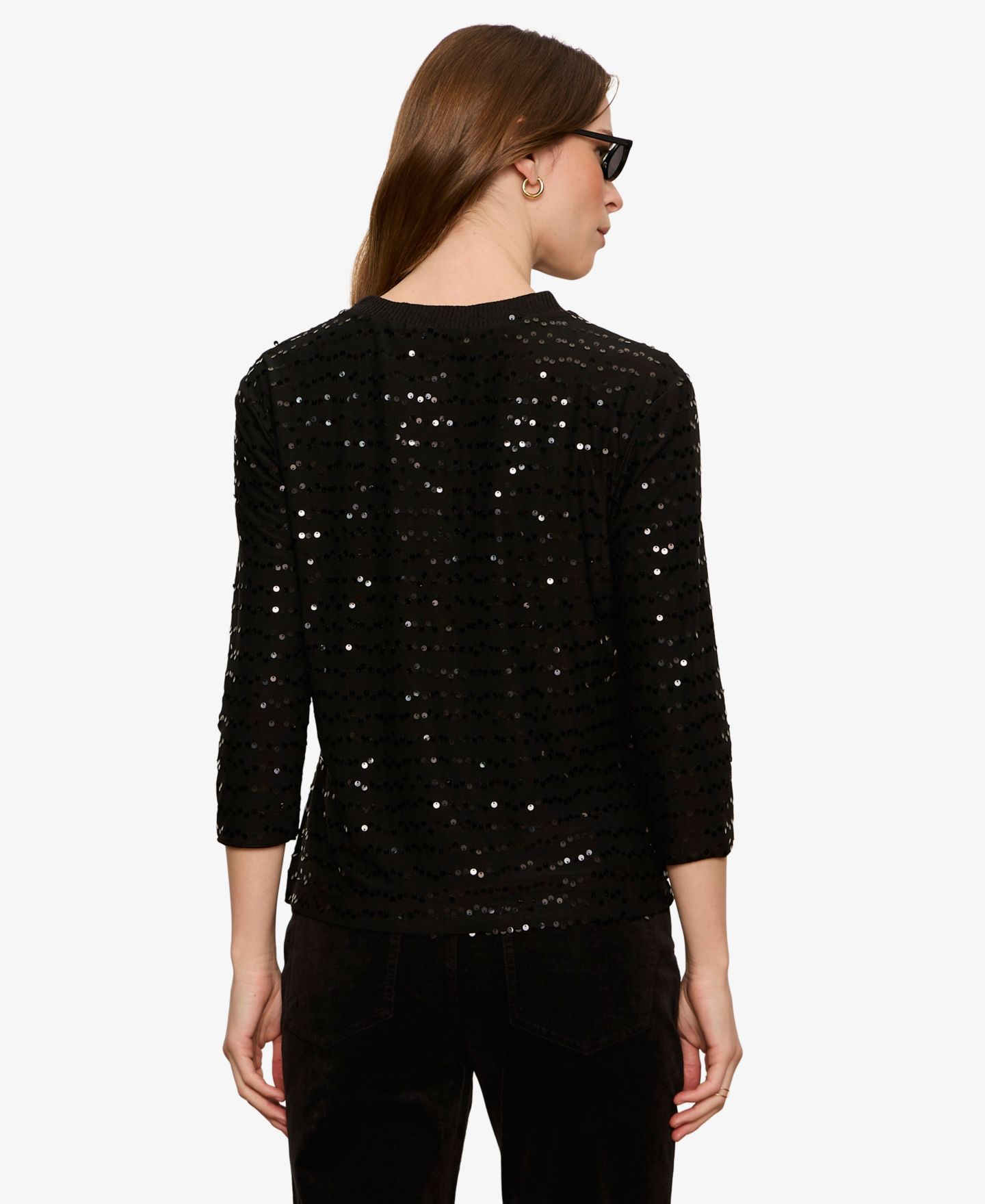Женская футболка Sanctuary Mode Sequin-Embellished 3/4-Sleeve, цвет: Чёрный — фото 7