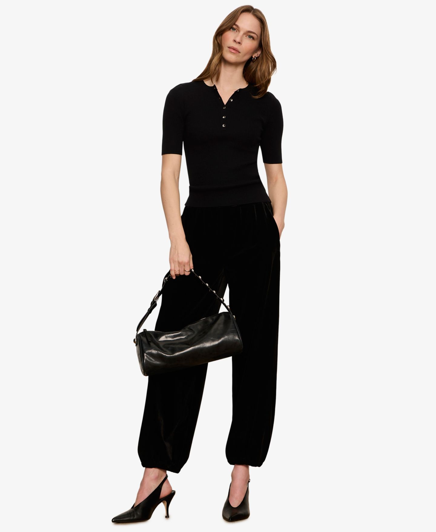 Женские брюки Sanctuary Petite Micro Balloon Velvet Pull-On, цвет: Чёрный — фото 2