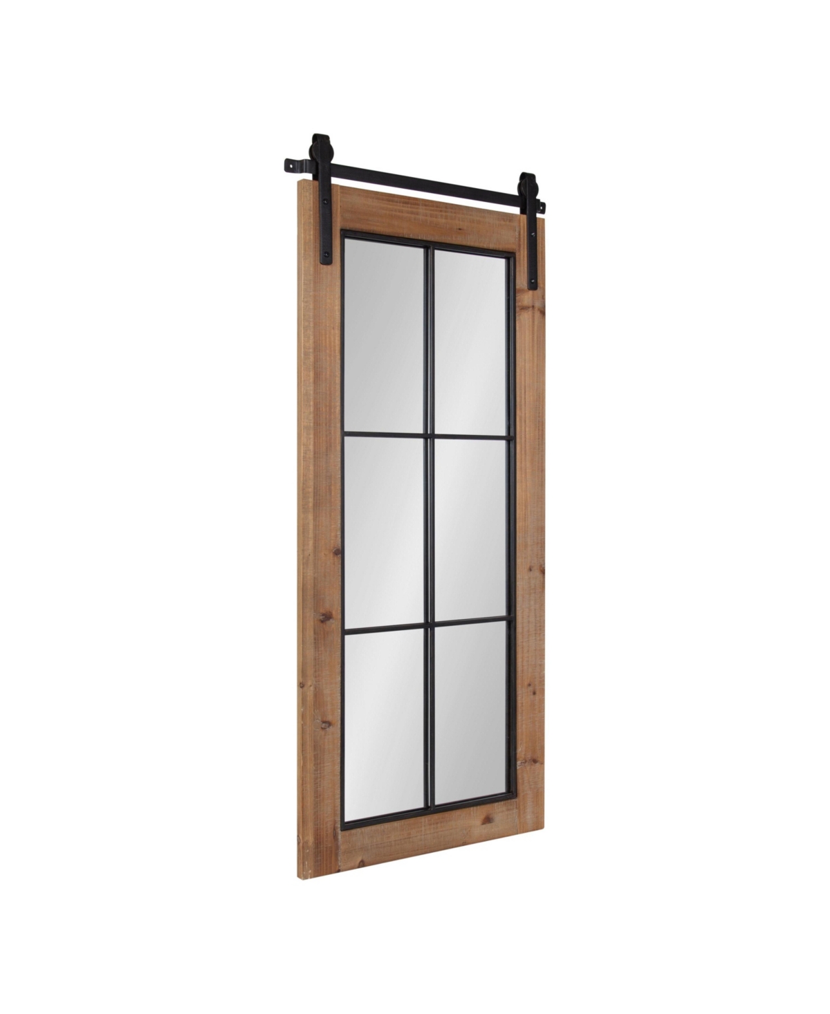 Kate and Laurel Cates Windowpane Framed Wall Mirror Decorative Living Room Mirror, Barn Door-Inspired Design