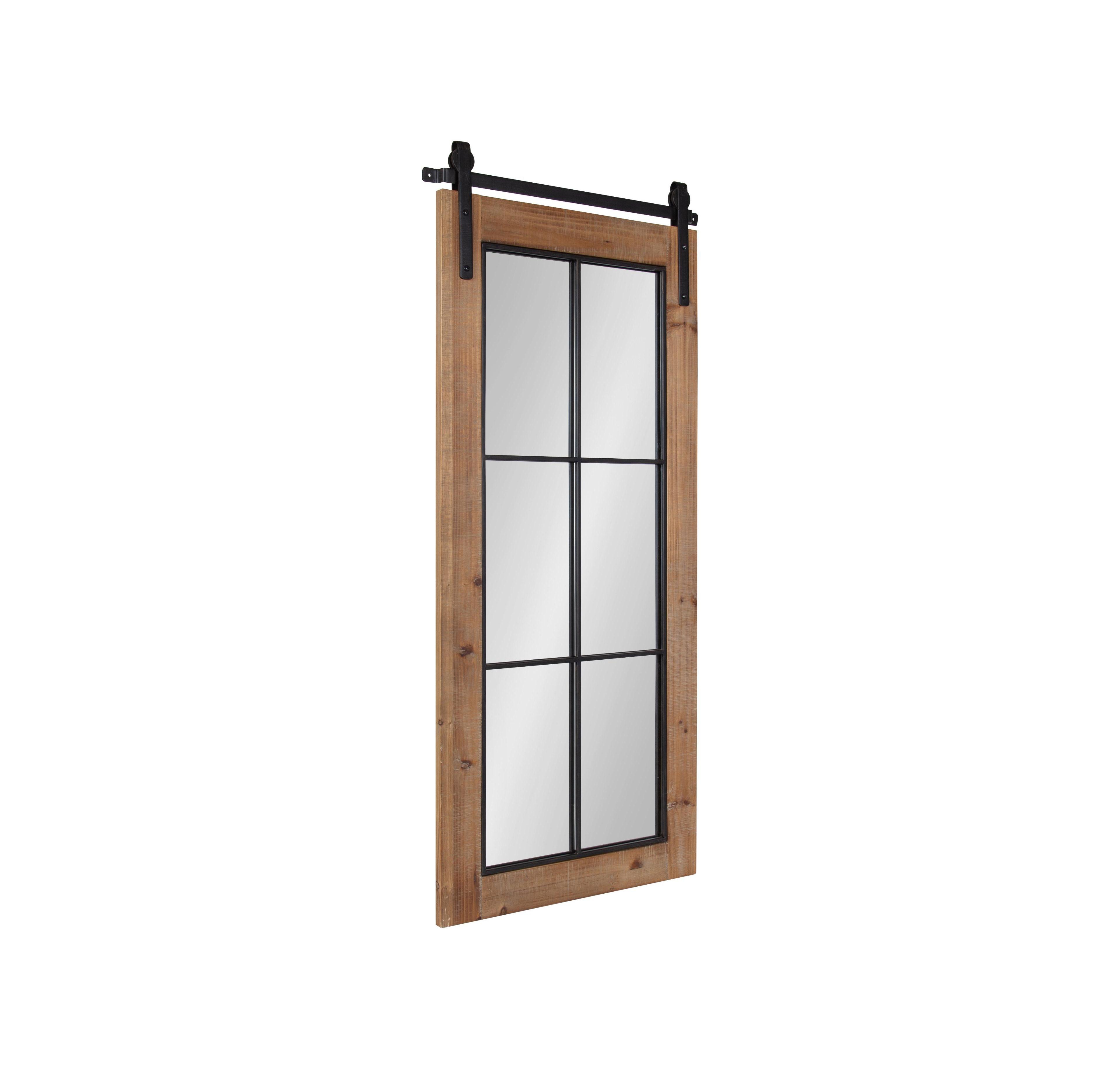 Kate and Laurel Cates Windowpane Framed Wall Mirror Decorative Living Room Mirror, Barn Door-Inspired Design