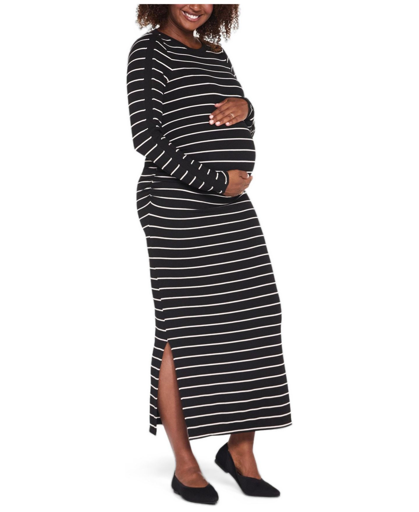Женское платье Motherhood Maternity Maternity Maxi Envelope-Neck Side-Slit, цвет: Чёрный / Ванильный — фото 3