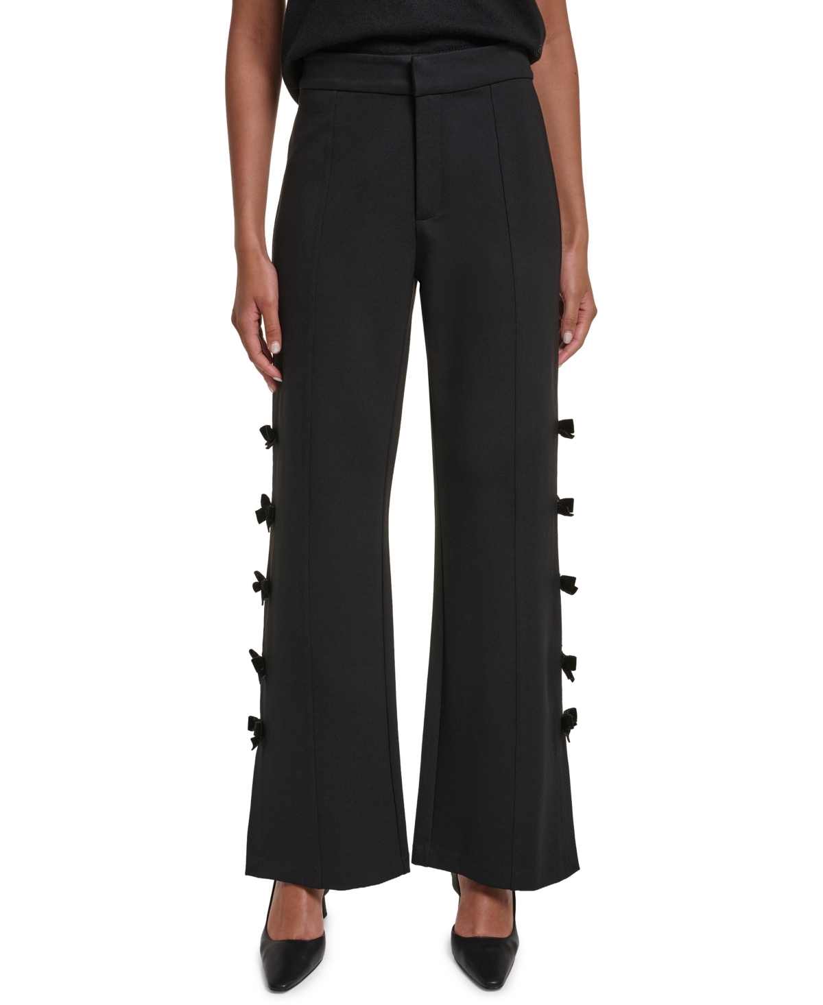 Karl Lagerfeld Paris Petite Soft Set Bow Bottom Wide-Leg Velvet Pants