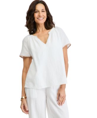 Women's Cotton Gauze Flutter Sleeve Top
