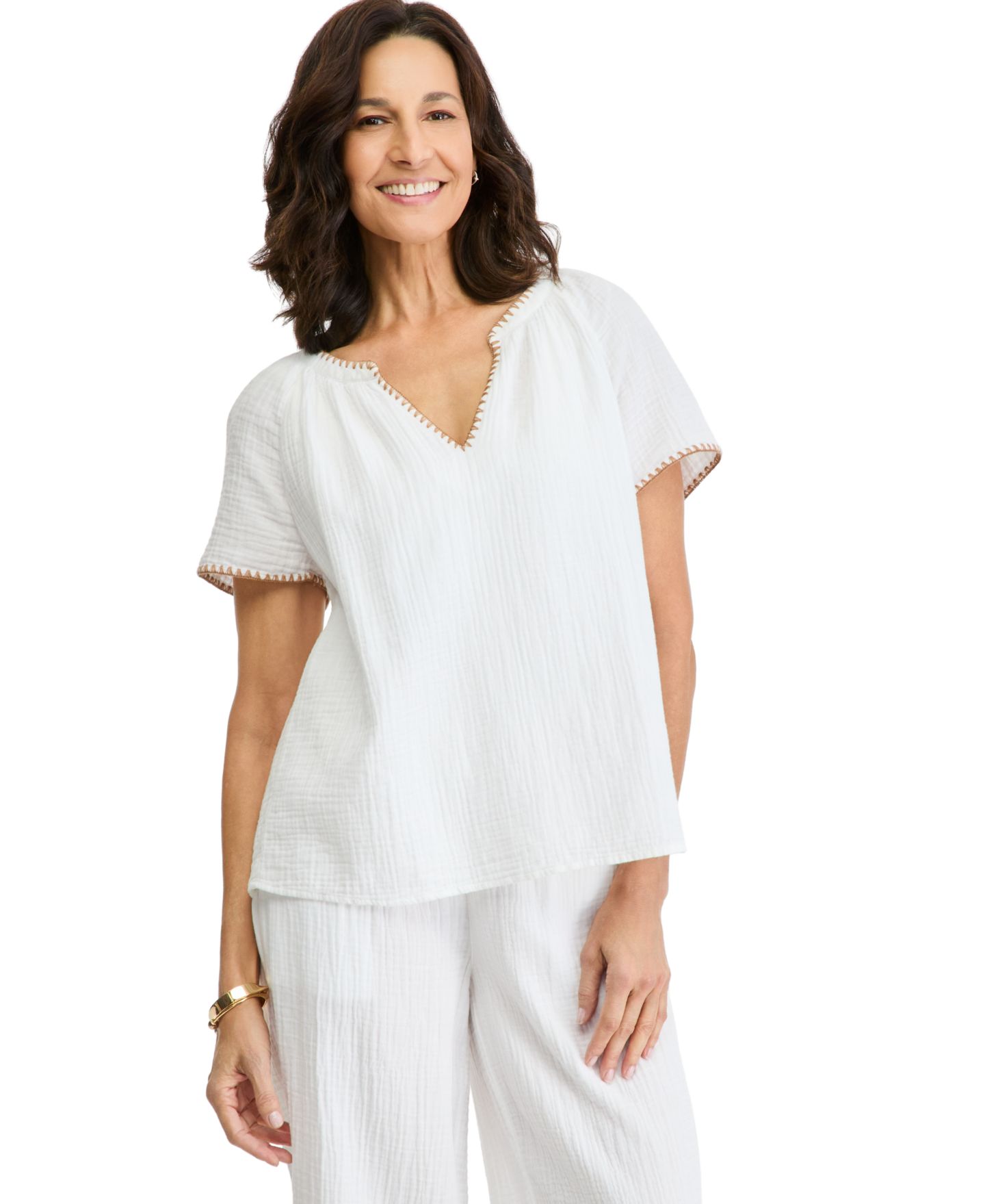 Женский топ Style & Co Cotton Gauze Flutter Sleeve, цвет: Яркий белый — фото 1