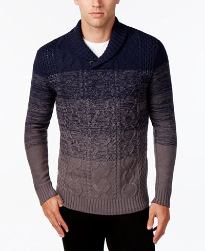 Retrofit Men's Ombré Cable-Knit Shawl-Collar Sweater