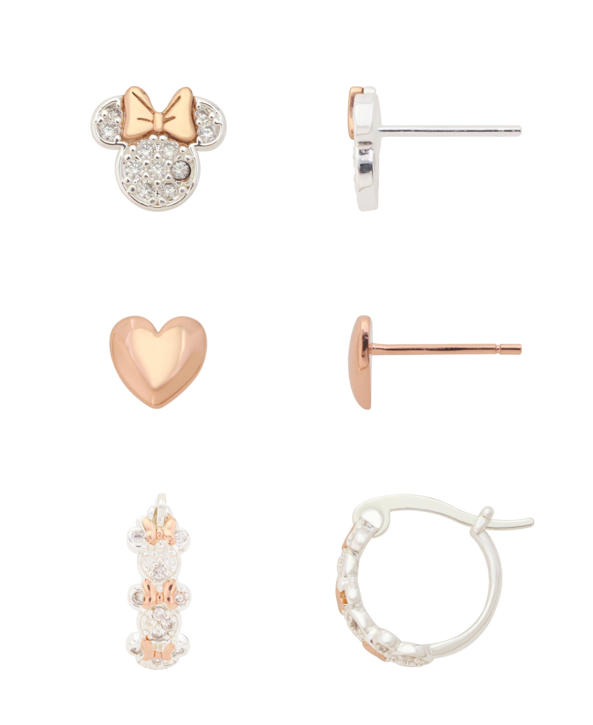 Disney Cubic Zirconia and Crystal Heart Minnie Trio Stud and Hoop Earrings, 3-Piece Set - Gold