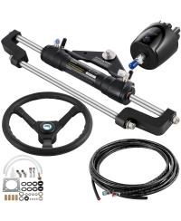 Hydraulic Outboard Steering Kit 300 Horsepower with Helm Pump 14 Foot Hoses and Marine Wheel